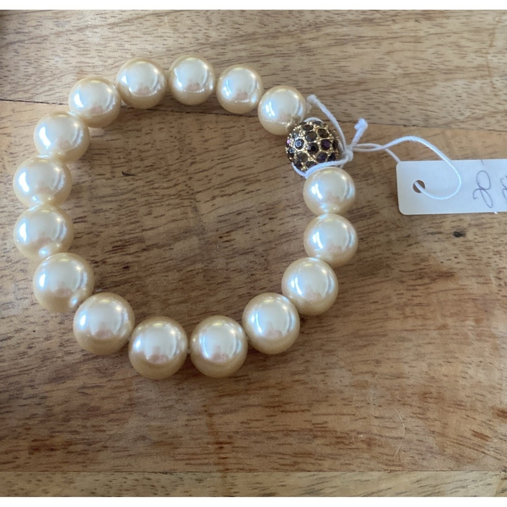 Stella & Dot Soiree Pearl Pave Stretch Bracelet Champagne‎ NIB Retired